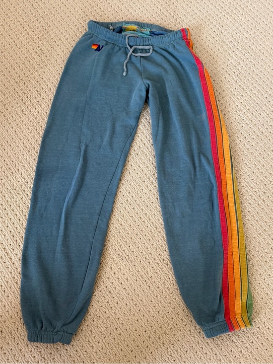 Aviator Nation Pants - Aviator Nation Teal Track Joggers with Rainbow Side Stripes EXCELLENT CONDITION